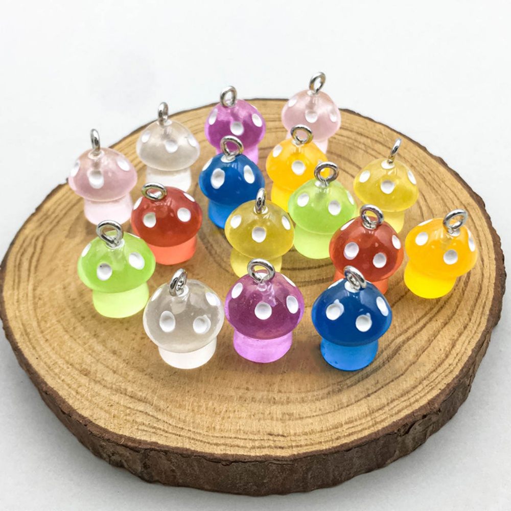 Resin Art Diy Kit - 16pcs Luminous Mushroom Charms Resin Pendants