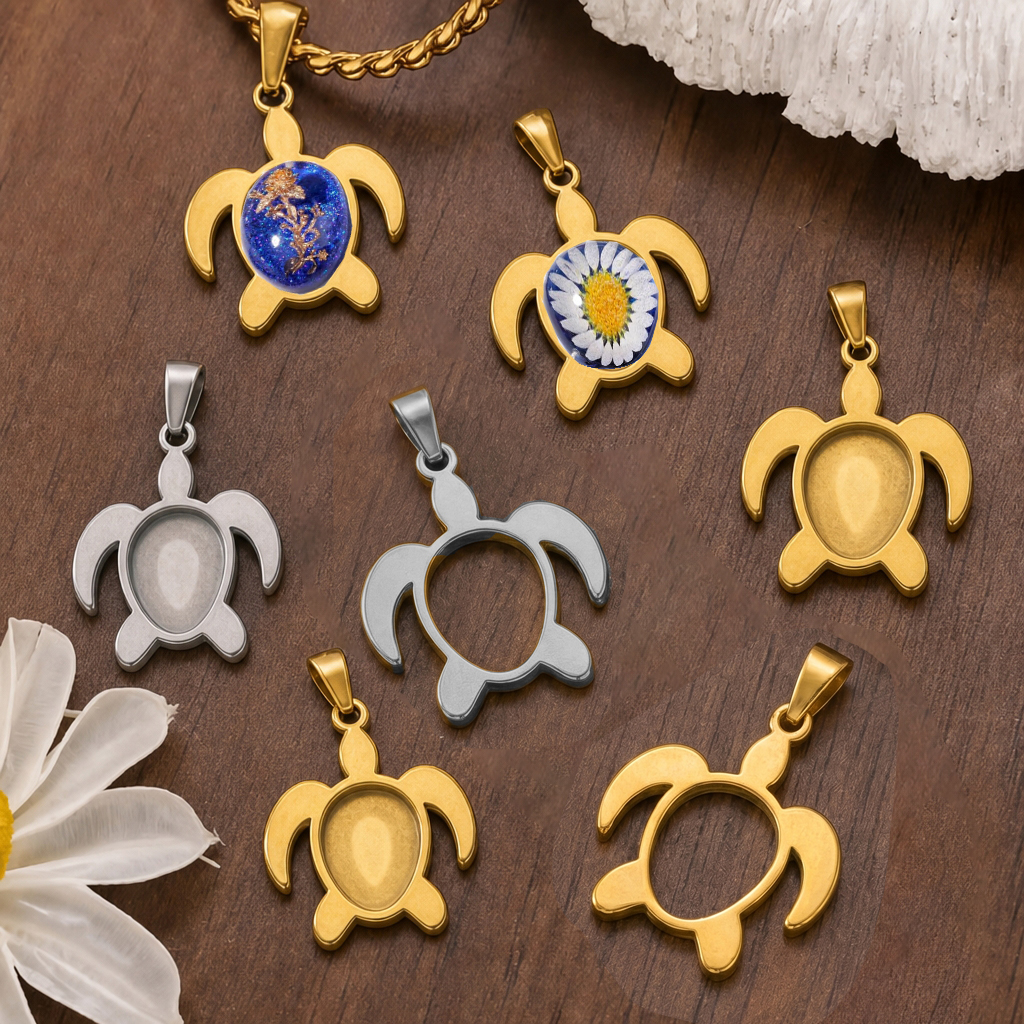 Resin Art Diy Kit - 5pcs Stainless Steel Turtle Pendant Fit