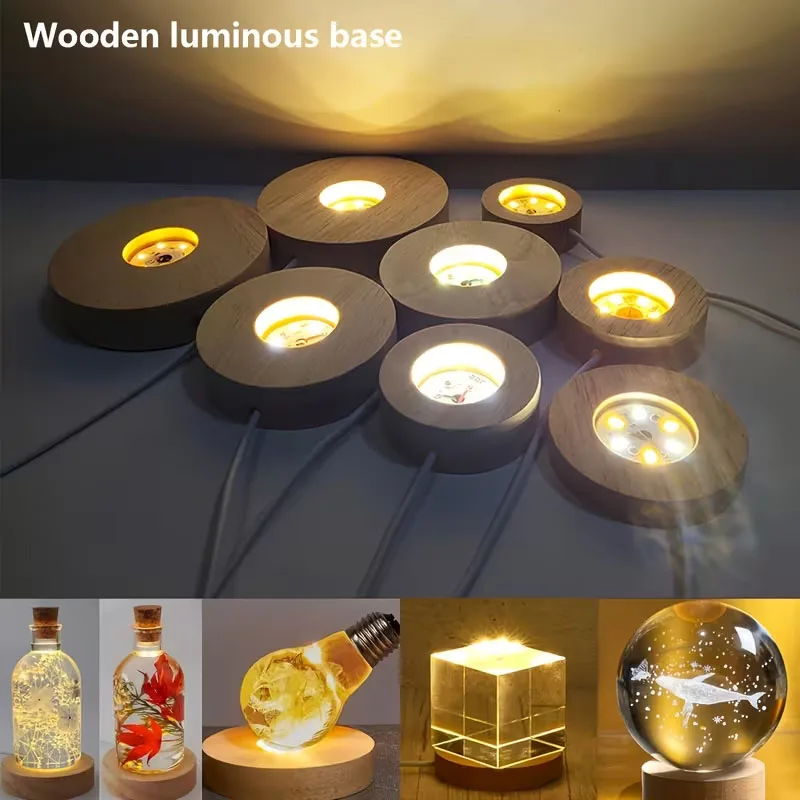 Wood Round LED Night Light Bas - Resin Art Stand recension och pris