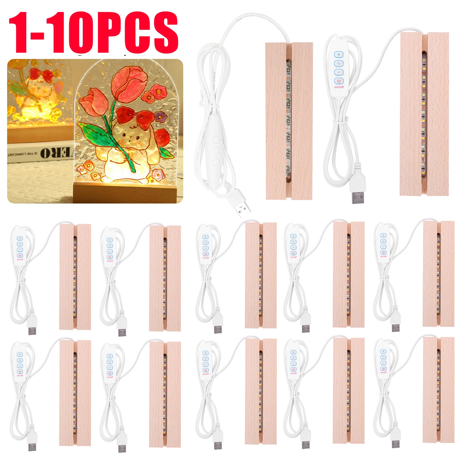 1-10pcs LED Wood Light Display - Resin Art Stand recension och pris
