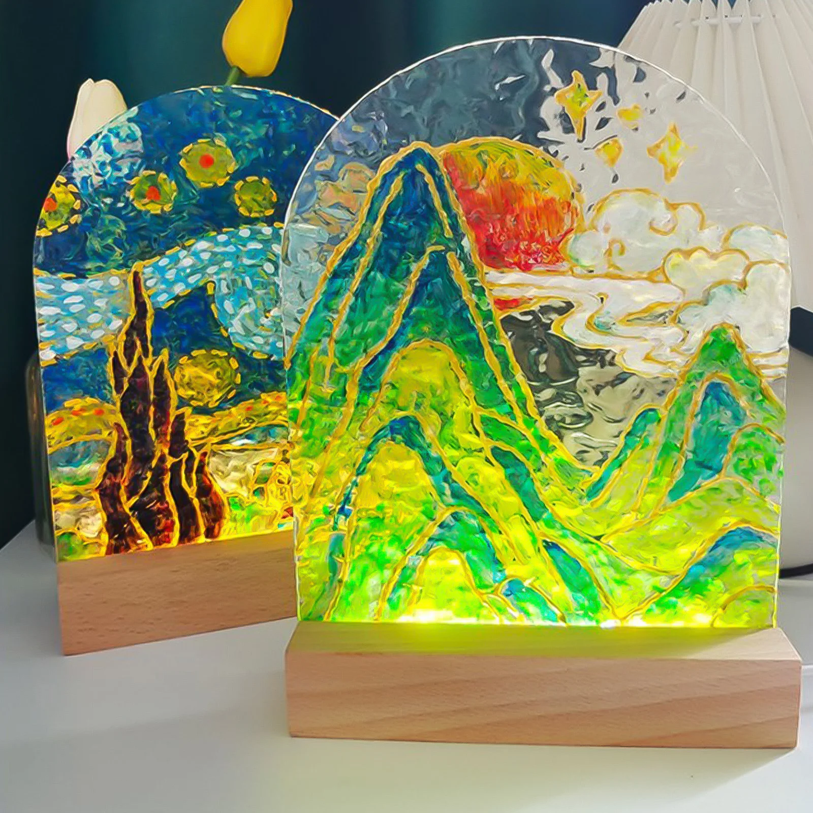 1-10pcs LED Wood Light Display - Resin Art Stand recension och pris